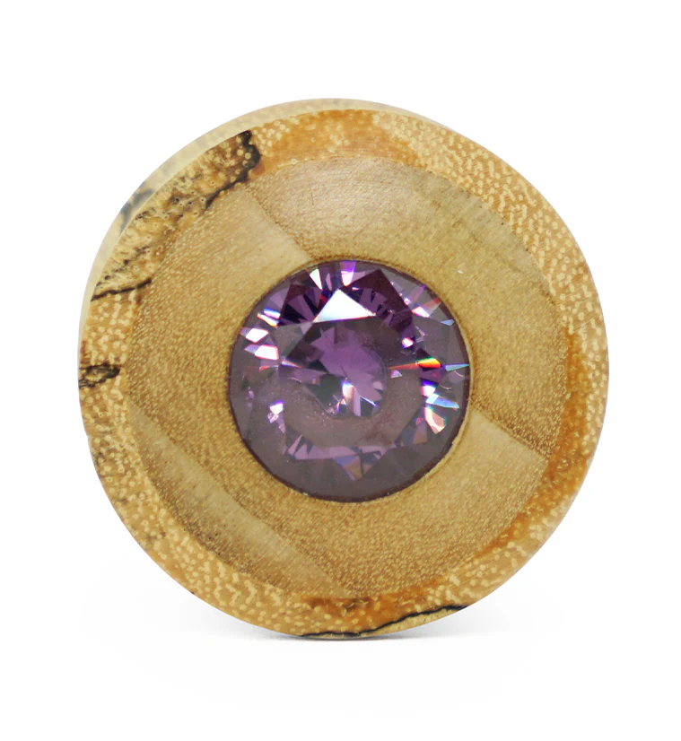 Tamarind - Crocodile Wood Plugs With Purple CZ Gem Inlay - Mrs Treak