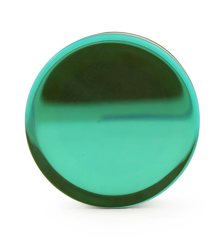 Green Iridescent Glass Double Flare Plugs - Mrs Treak