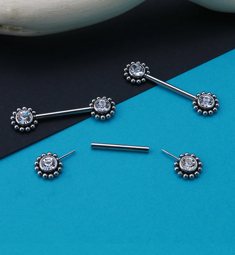 14G Clear Gem Verge Threadless Nipple Ring Barbells - Mrs Treak