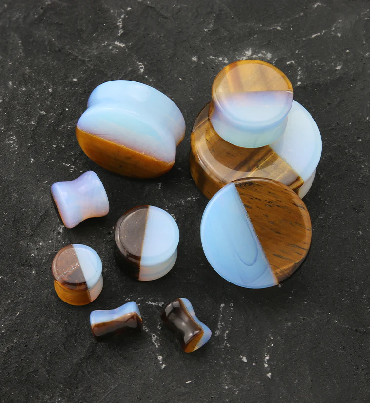50/50 Opalite X Tigers Eye Stone Plugs - Mrs Treak