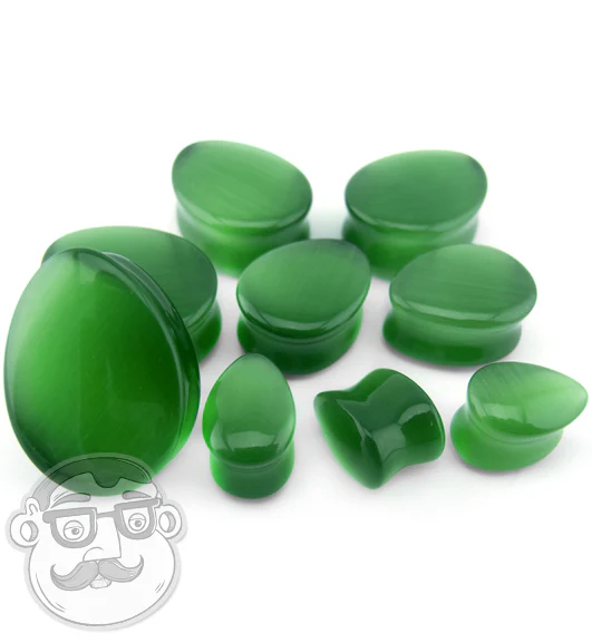 Green Cat's Eye Glass Teardrop Plugs - Mrs Treak