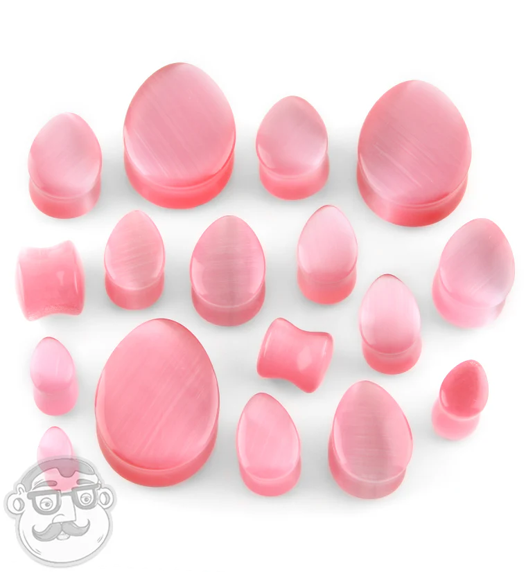 Pink Cat's Eye Glass Teardrop Plugs - Mrs Treak