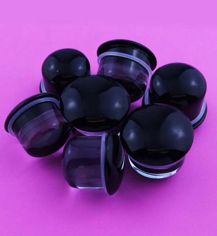 Black Glass Plugs - Single Flare - Mrs Treak