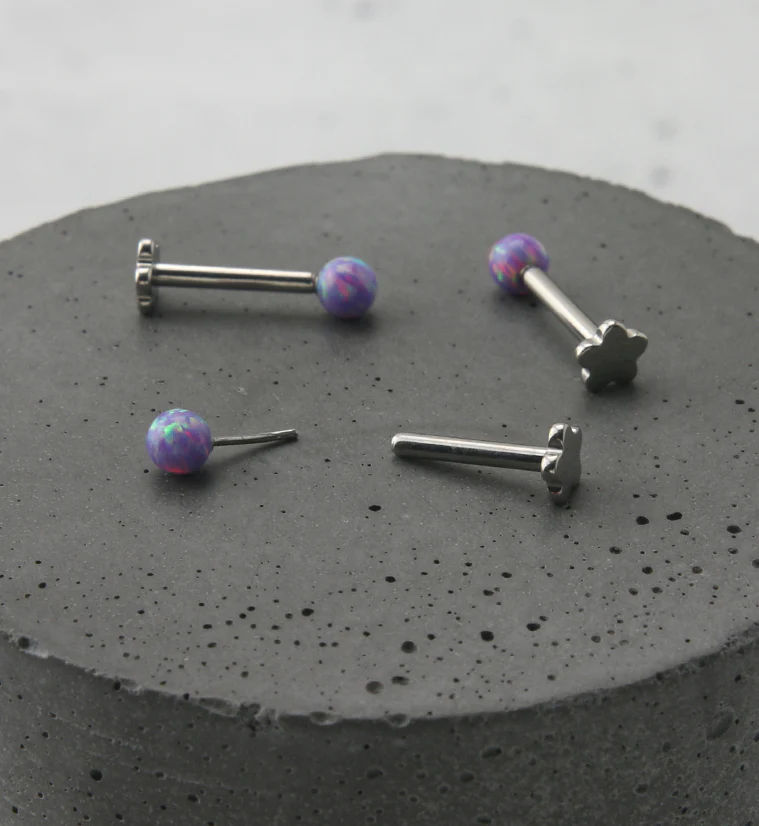 Purple Opalite Ball Titanium Threadless Labret - Mrs Treak