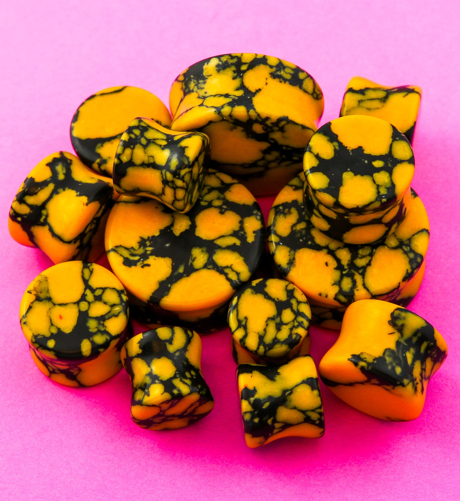 Yellow And Black Howlite Stone Plugs - Mrs Treak