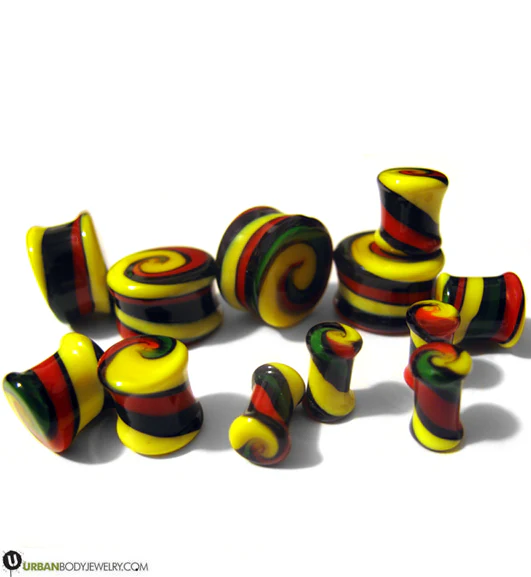 Rasta Swirl Glass Plugs - Mrs Treak