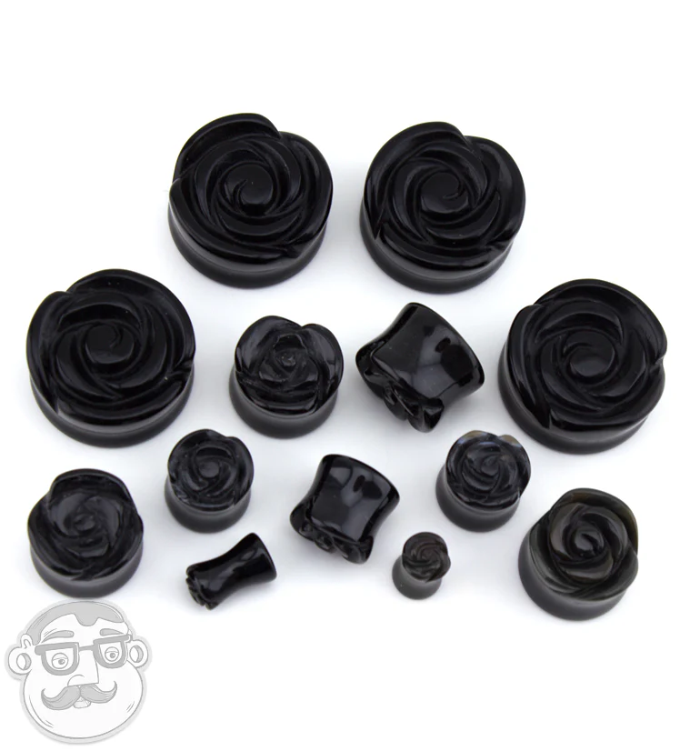 Black Agate Stone Rosebud Plugs - Mrs Treak