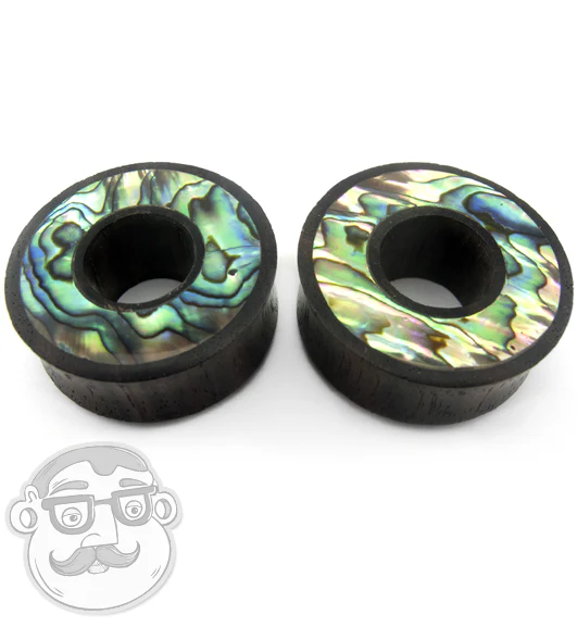 Sono Wood Tunnel Plugs With Abalone Shell Inlay - Mrs Treak