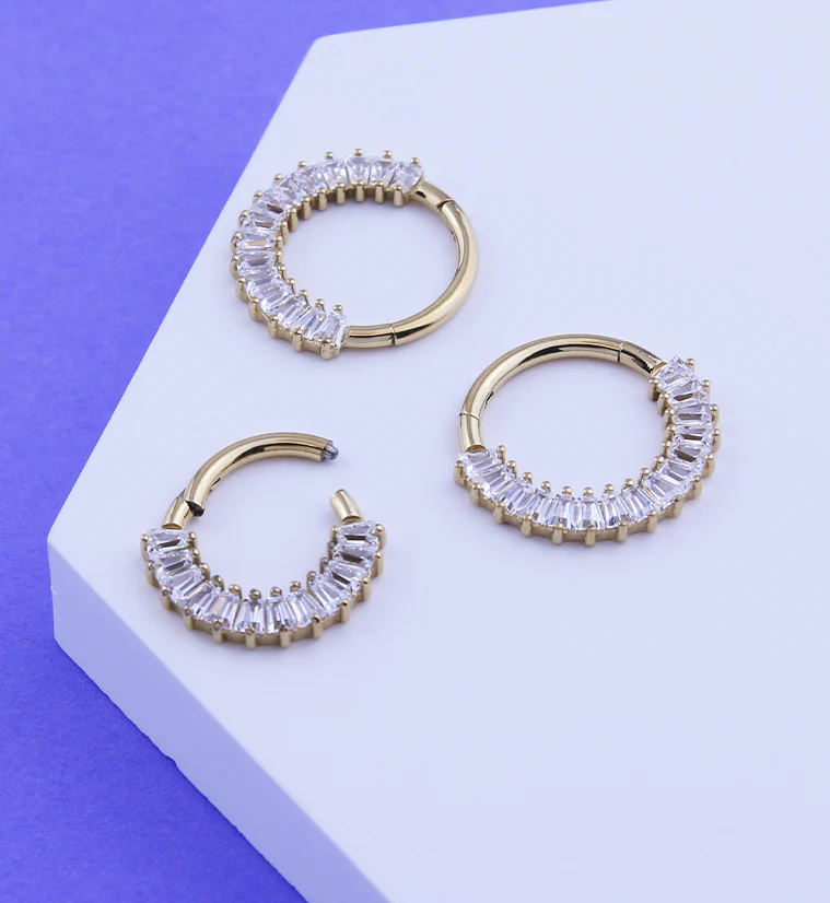 Gold PVD Strand Clear CZ Hinged Segment Ring - Mrs Treak