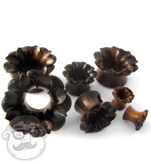 Lotus Flower Sono Wood Tunnel Plugs - Mrs Treak