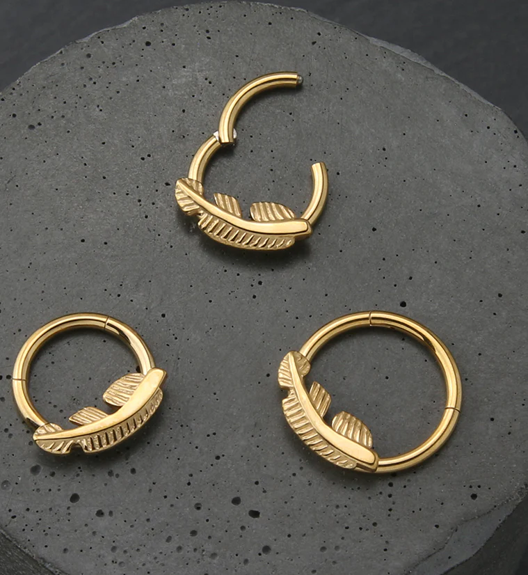 Gold PVD Leaf Titanium Hinged Segment Ring - Mrs Treak