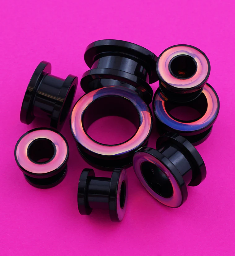 Sunset Rim Black PVD Stainless Steel Screw Back Tunnel Plugs - Mrs Treak