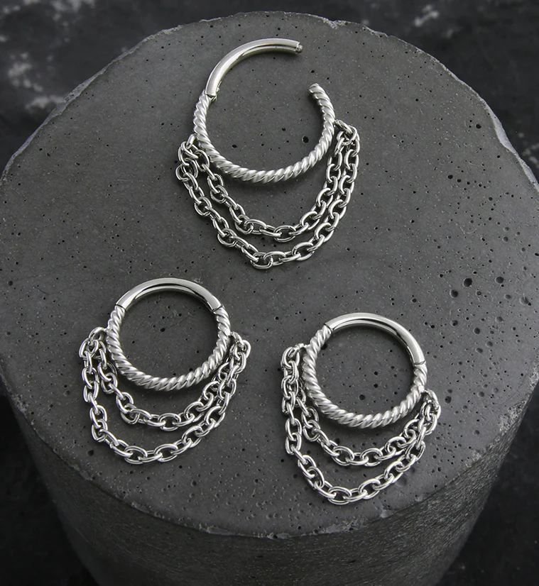 Twine Double Dangle Chain Stainless Steel Hinged Segment Ring - Mrs Treak