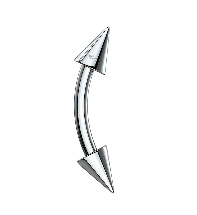 Spiked 14Kt White Gold Curved Barbell - Mrs Treak