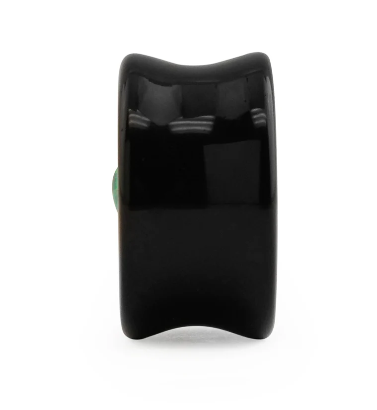 Obsidian Stone Plugs with Micro Green Opal Inlay - Mrs Treak