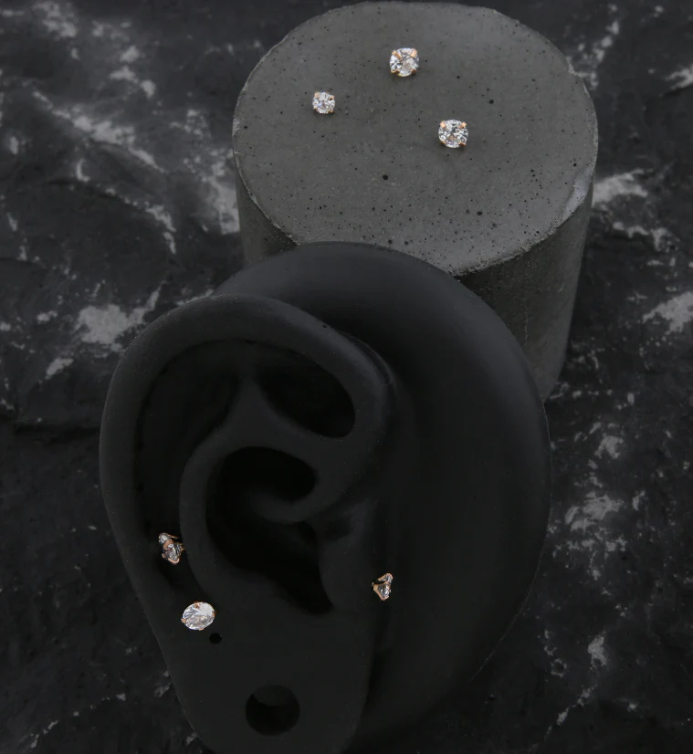 Rose Gold PVD Prong Clear CZ Stainless Steel Internally Threaded Top - Mrs Treak