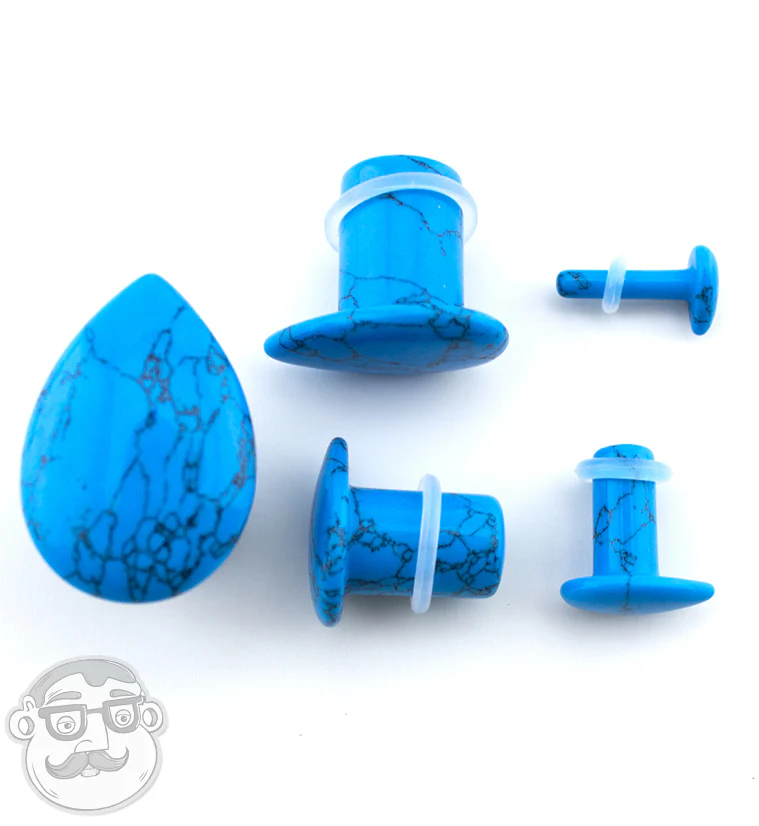 Turquoise Howlite Single Flare Teardrop Plugs - Mrs Treak