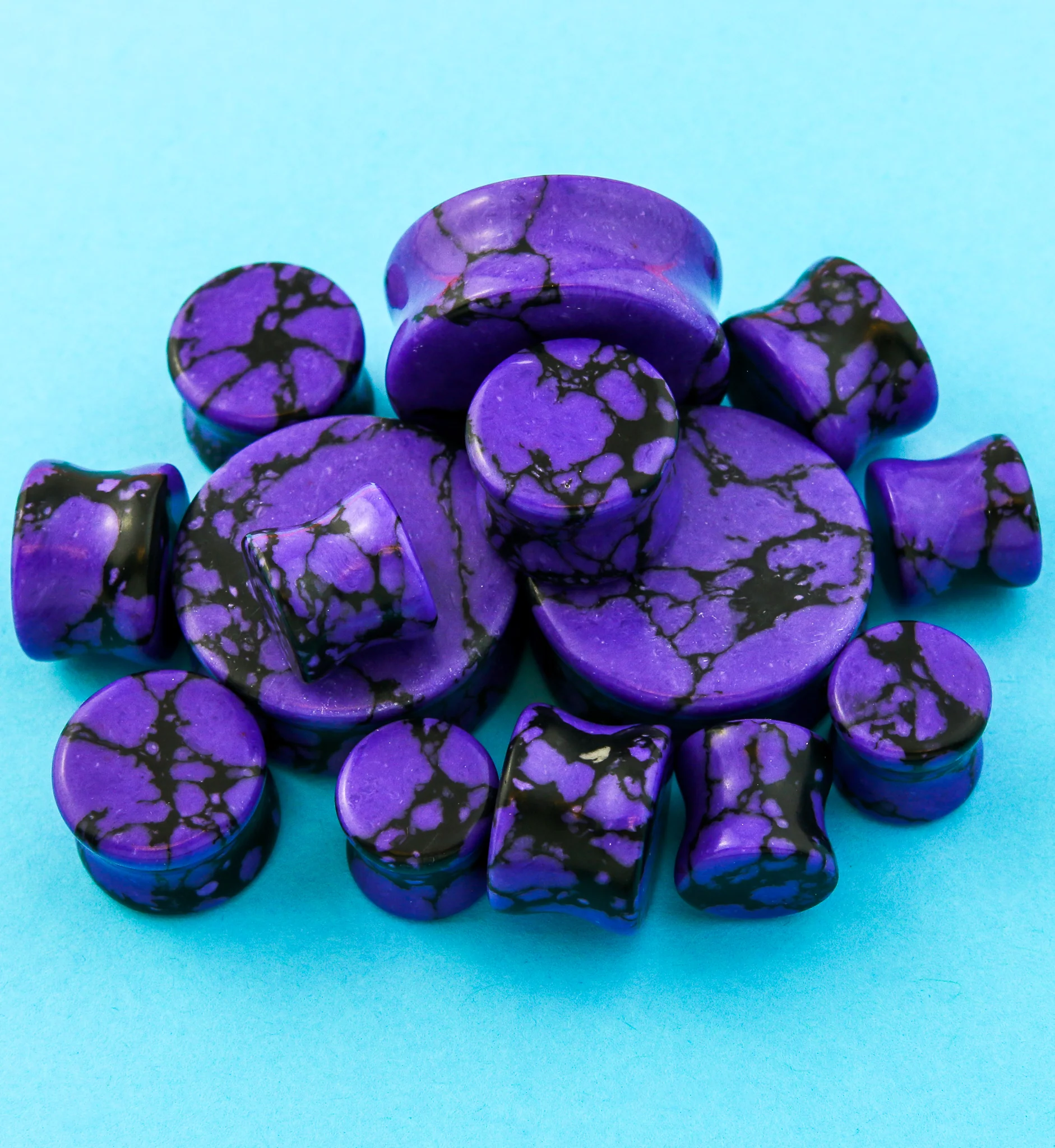 Purple And Black Howlite Stone Plugs - Mrs Treak