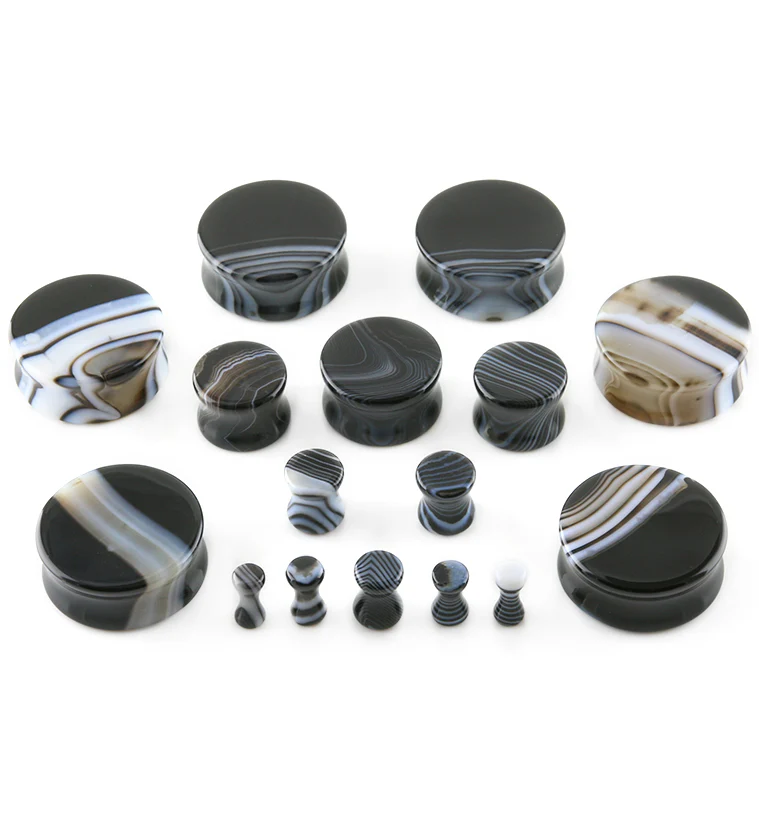 Black Line Agate Stone Plugs - Mrs Treak