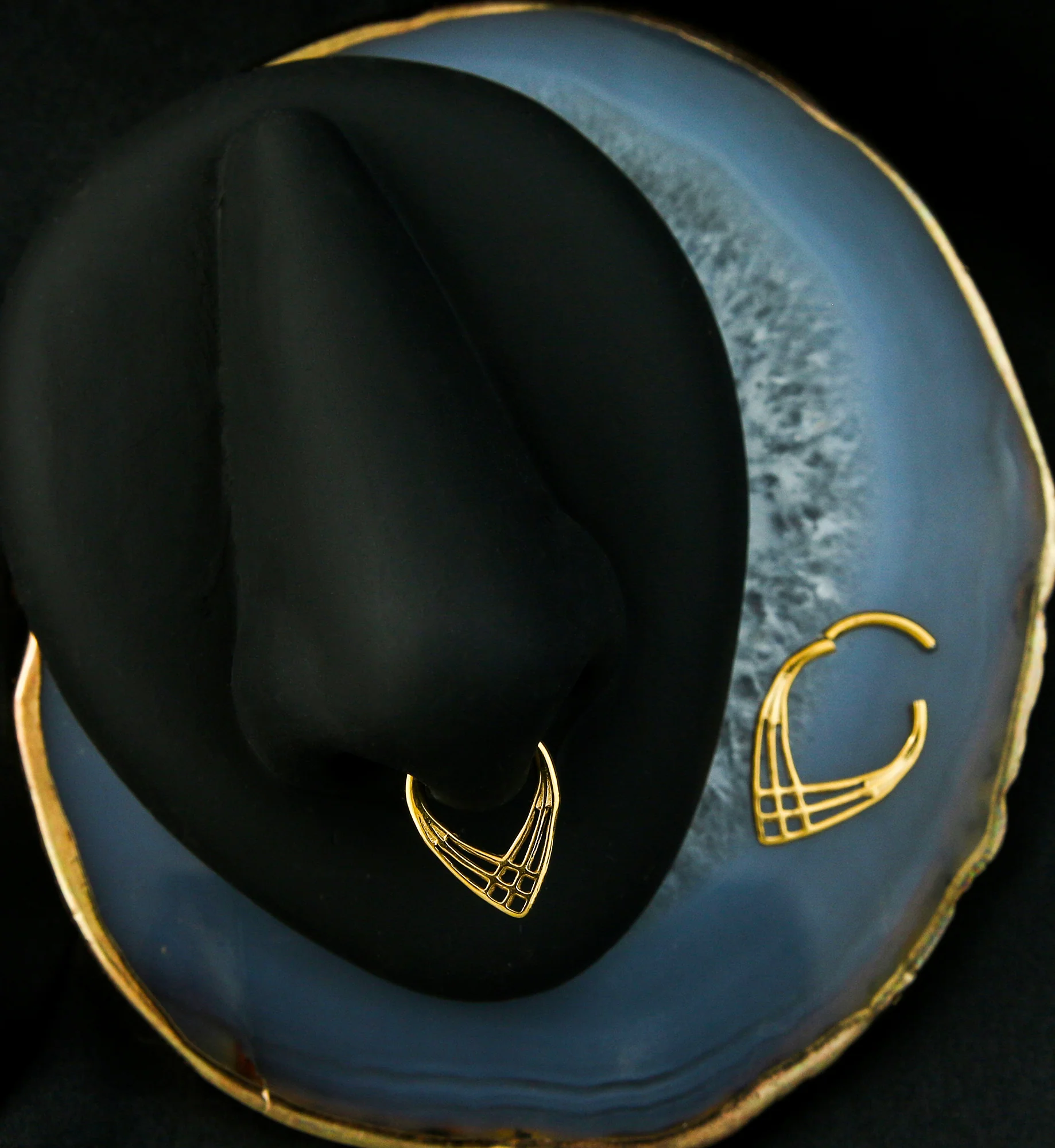 Gold PVD Criss Cross Teardrop Titanium Segment Ring - Mrs Treak