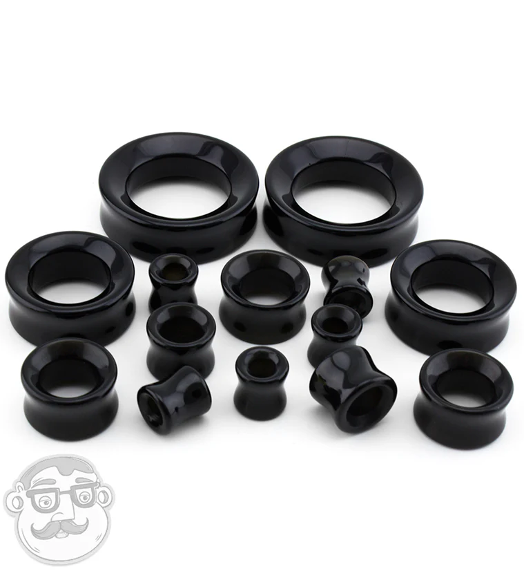 Black Obsidian Stone Double Flare Tunnels - Mrs Treak