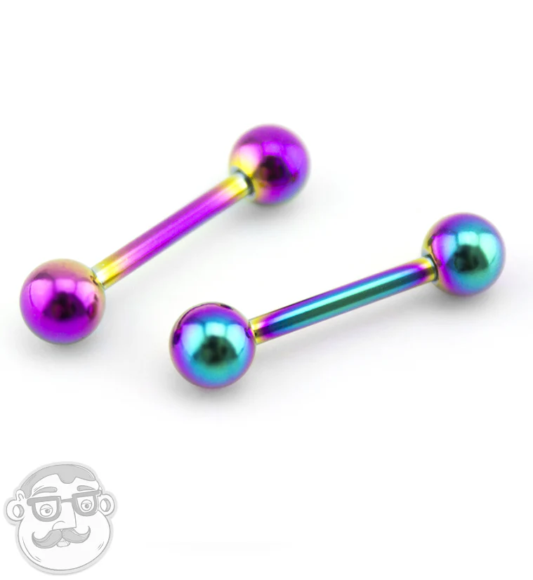 Rainbow Stainless Steel Nipple Ring Bar - Mrs Treak