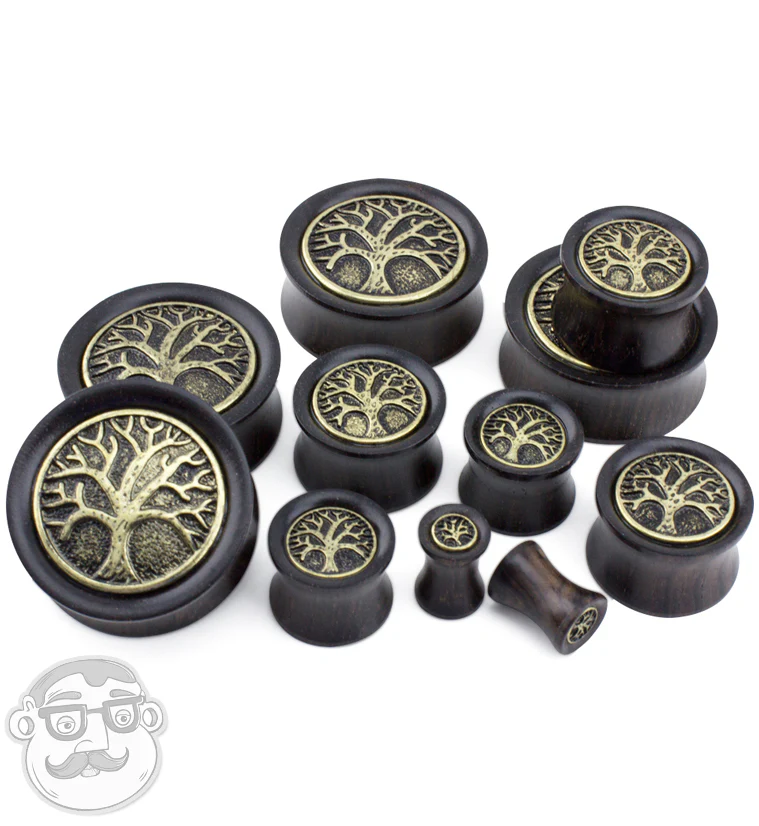 Ebony Wood Plugs with Tree of Life Inlay - Mrs Treak