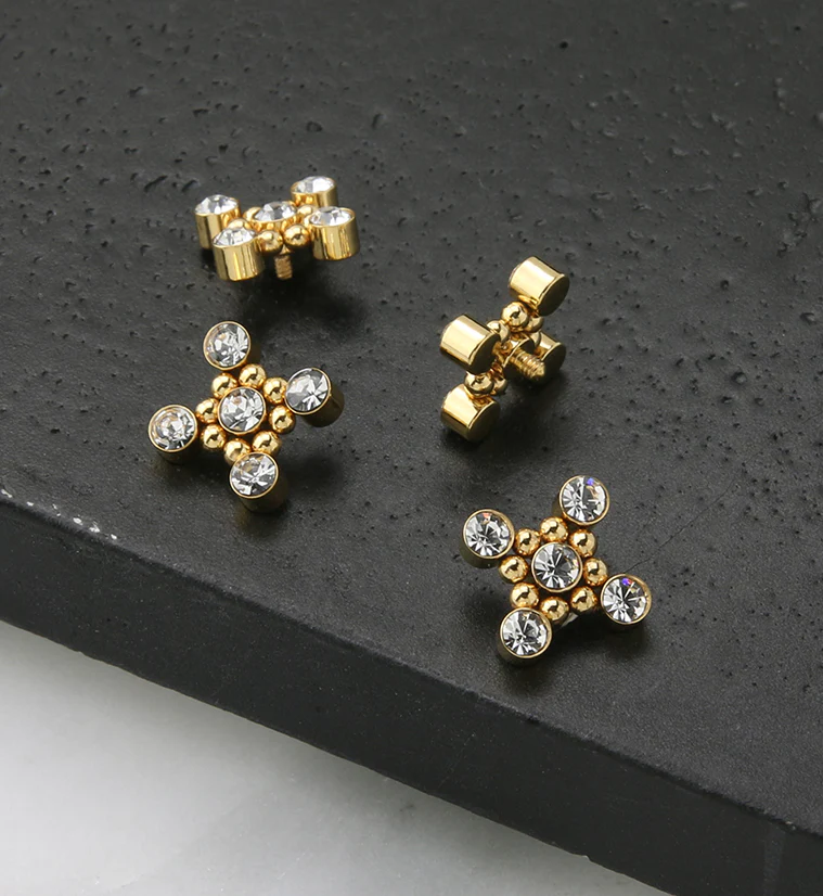 Gold PVD Quincunx CZ Titanium Internally Threaded Top - Mrs Treak