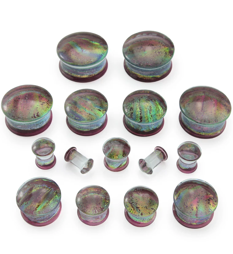 Daybreak Dichroic Glass Double Flare Plugs - Mrs Treak