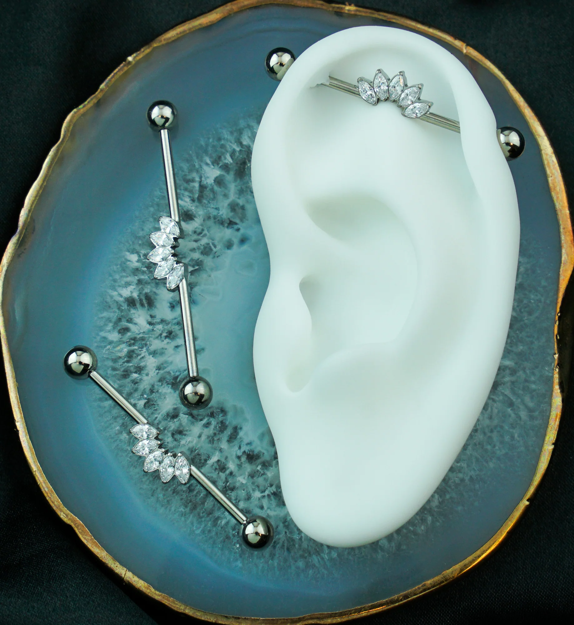 Half Crown Clear CZ Internally Threaded Titanium Industrial Barbell - Mrs Treak