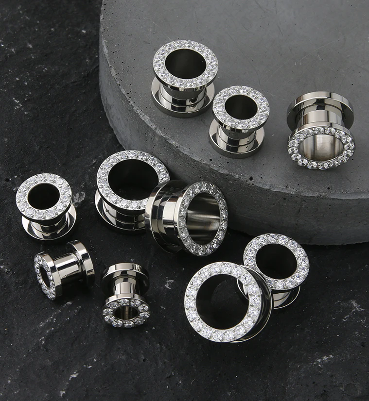 Clear CZ Rim Titanium Screw Back Tunnels - Mrs Treak