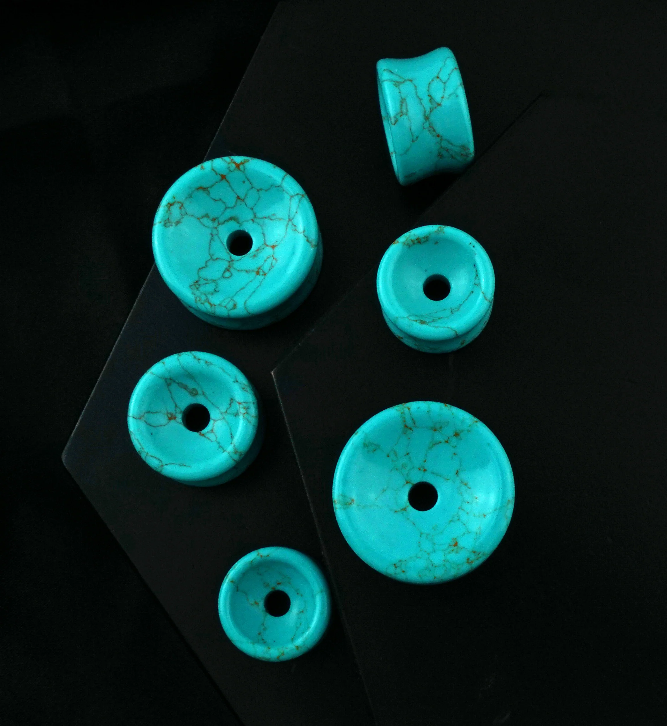 Turquoise Howlite Stone Thick Wall Tunnels - Mrs Treak