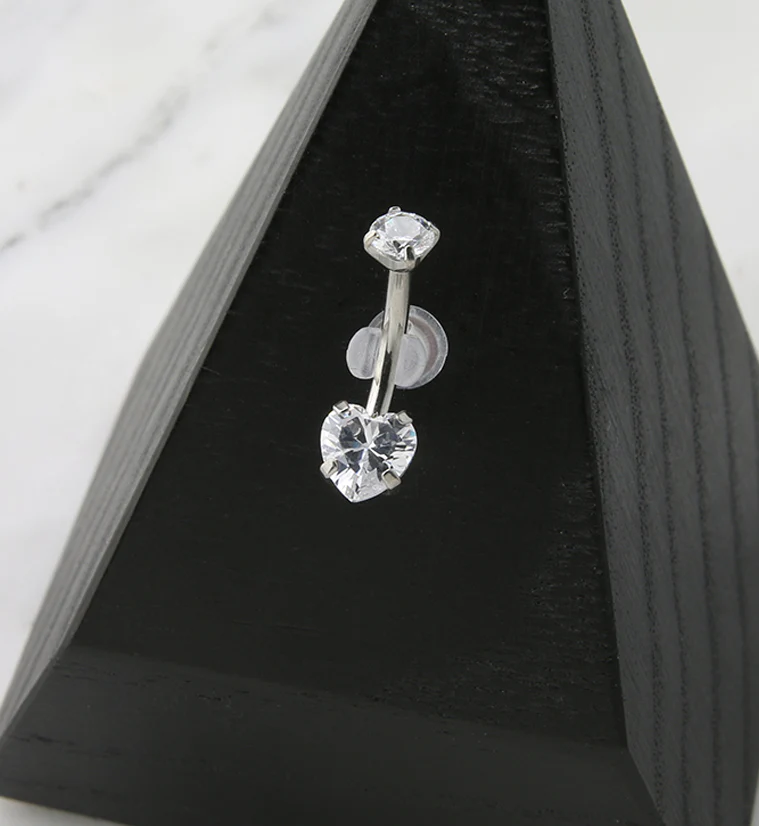 Clear Heart CZ Internally Threaded Titanium Belly Button Ring - Mrs Treak