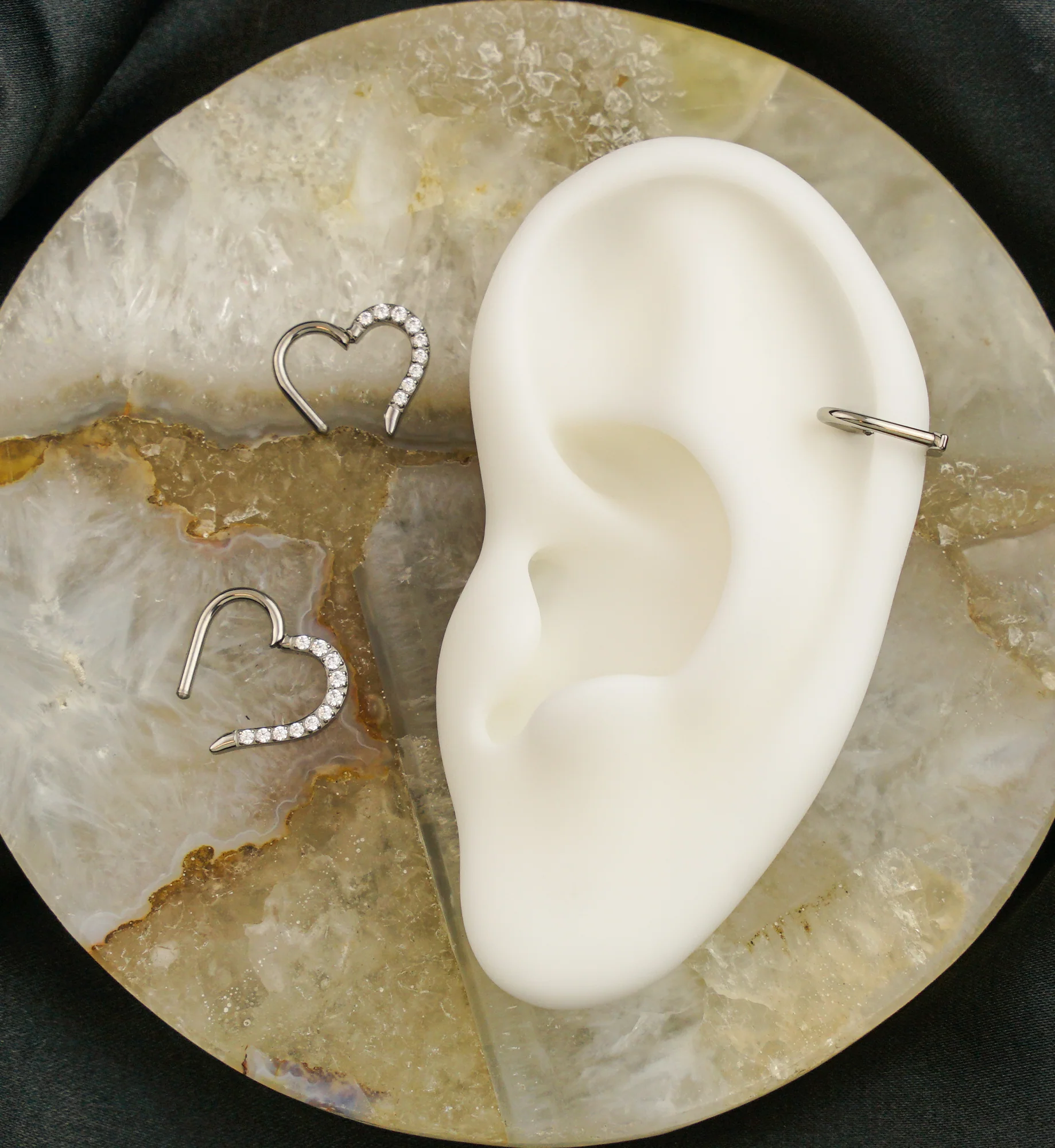 Split Heart Clear CZ Titanium Hinged Segment Ring - Mrs Treak