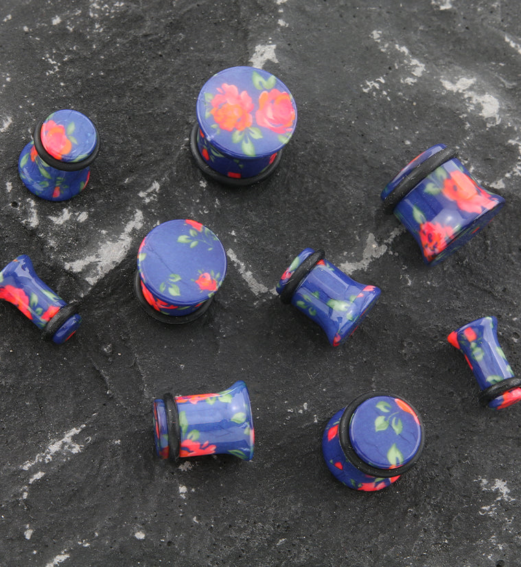 Blue Cherry Blossom Plugs - Single Flared - Mrs Treak