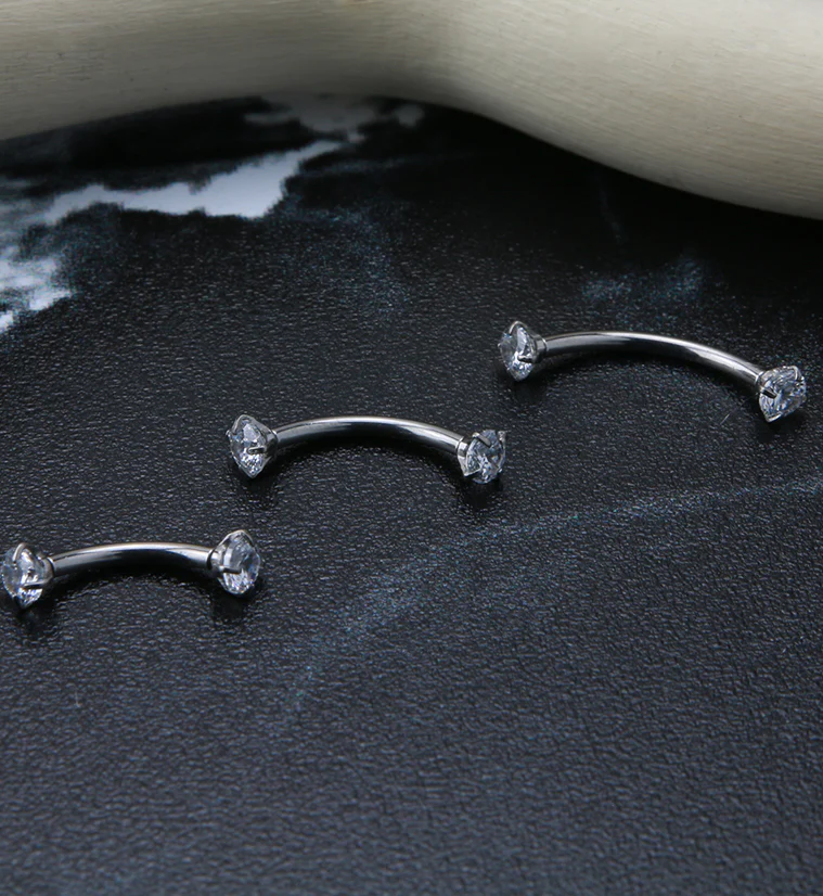 16G Clear CZ Double Prong Titanium Curved Barbell - Mrs Treak