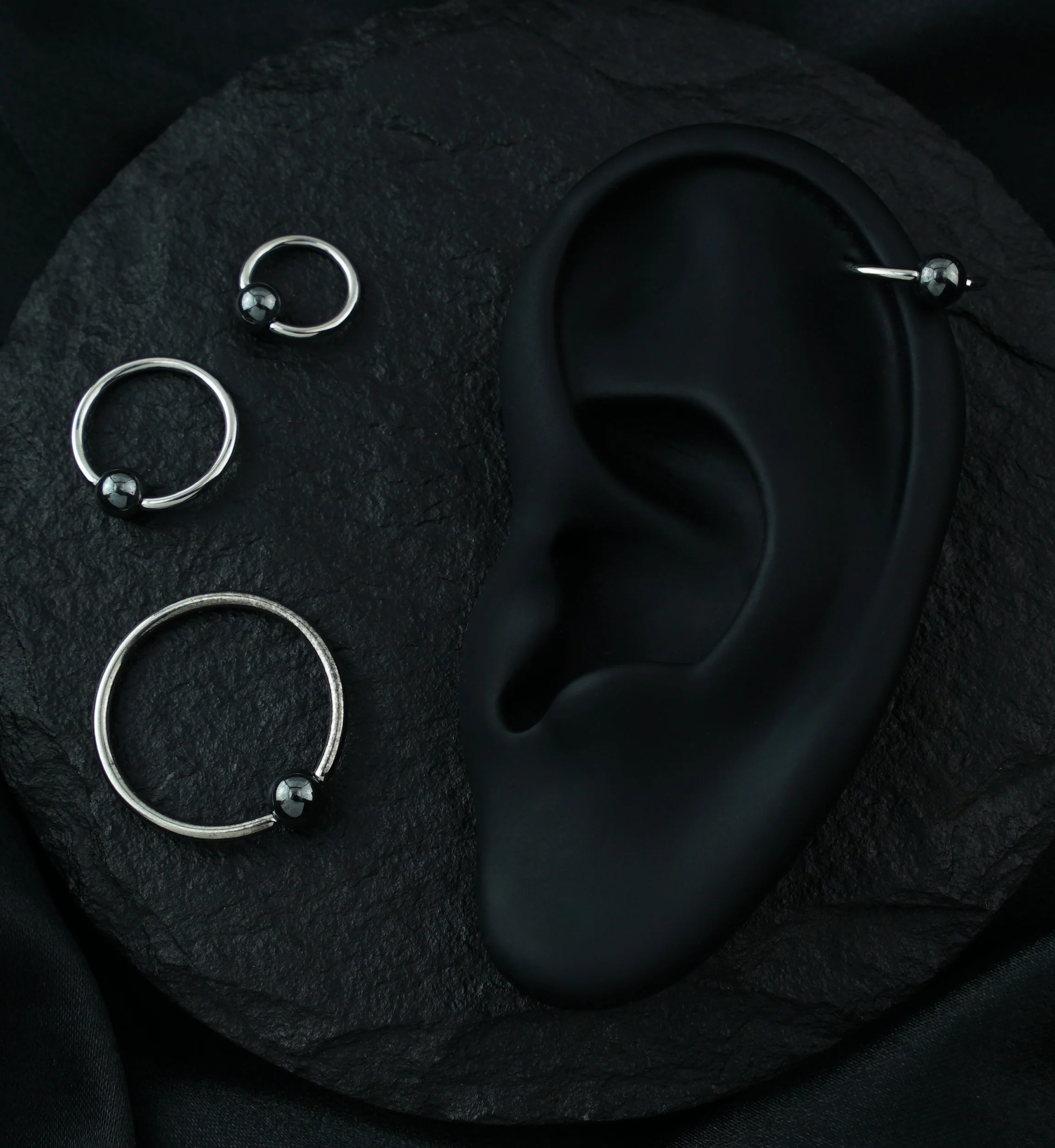 Hematite Bead Captive Ring Stainless Steel - Mrs Treak