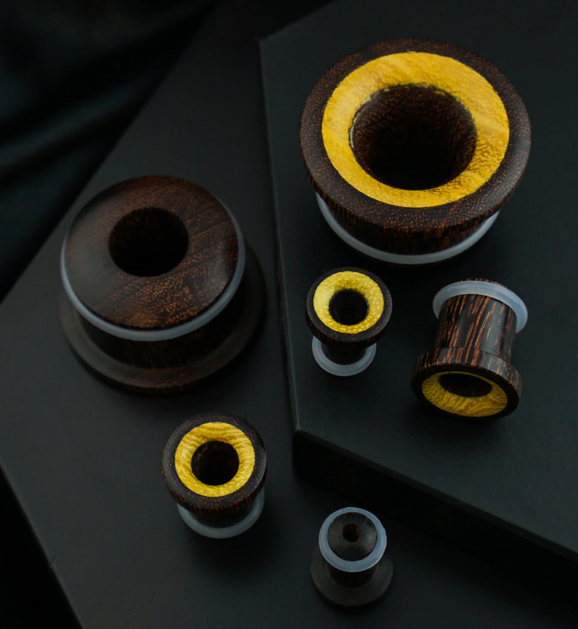 Single Flare Dark Tamarind Wood Tunnels with Jackfruit Inlay - Mrs Treak