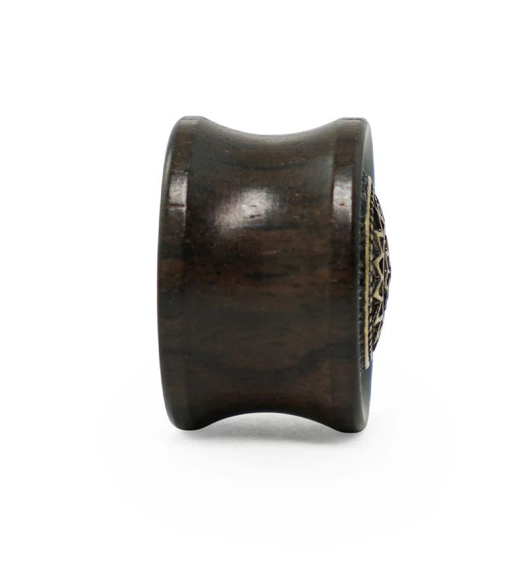 Ebony Wood Plugs Geometric Sun Inlay - Mrs Treak