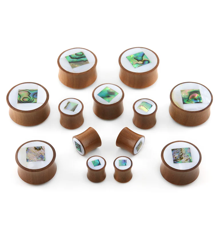 MOP & Squared Abalone Shell Inlayed Saba Wood Plugs - Mrs Treak