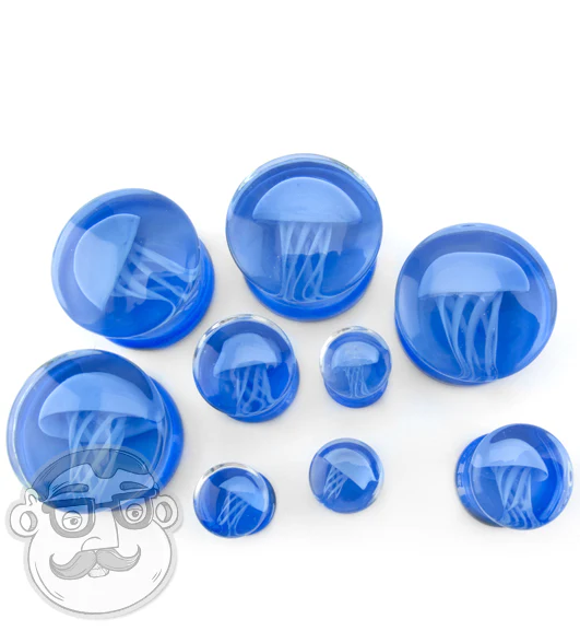 Blue Jellyfish Glass Plugs - Mrs Treak