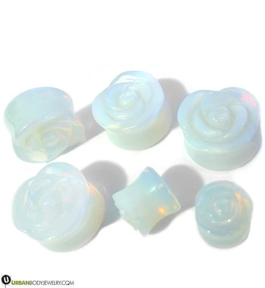 Opalite Glass Rosebud Plugs - Mrs Treak
