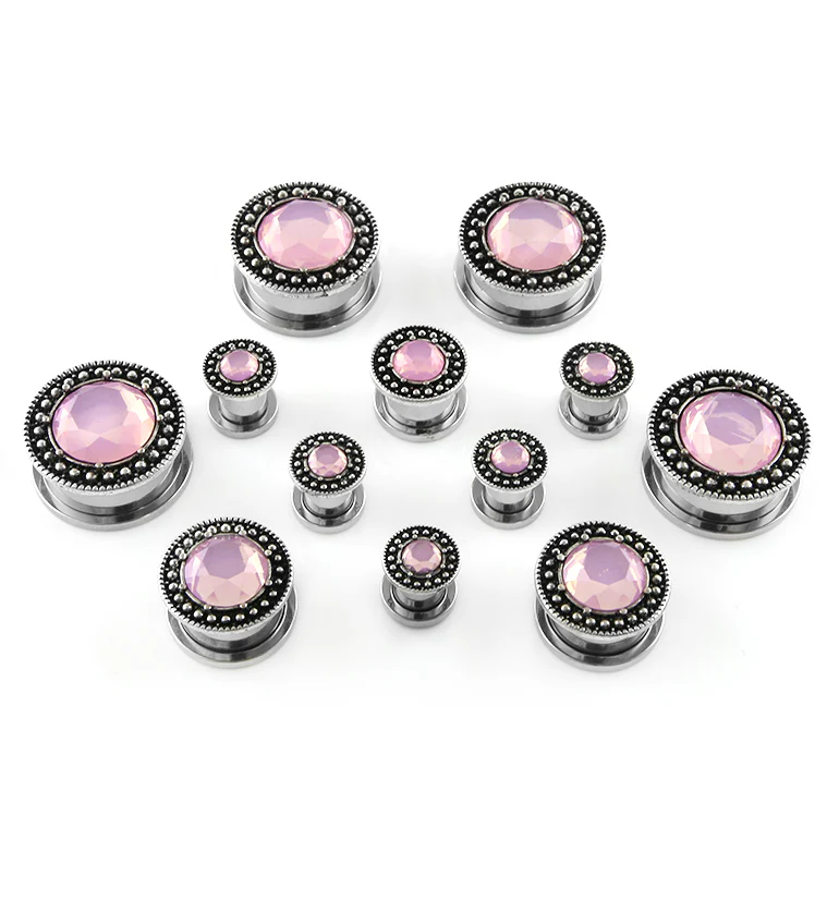 Beaded Centered Pink CZ Plugs - Mrs Treak