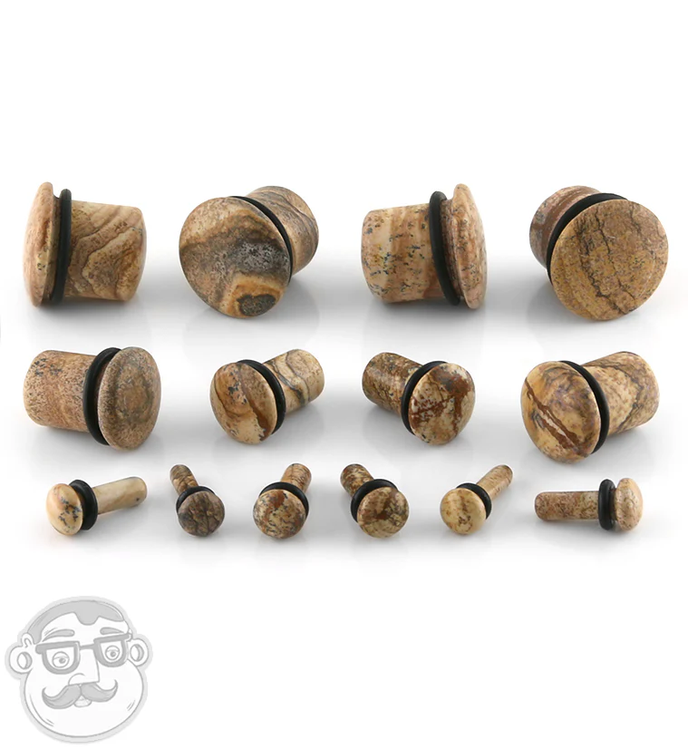 Single Flare Jasper Stone Plugs - Mrs Treak