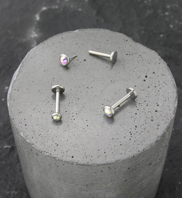 Flat Rainbow Aurora CZ Titanium Threadless Labret - Mrs Treak