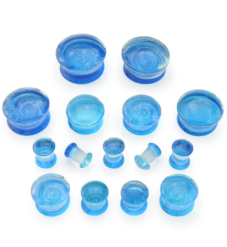Blue Cosmos Glass Double Flare Plugs - Mrs Treak