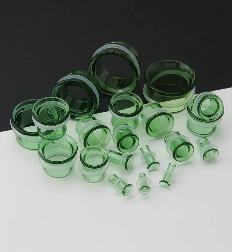 Green Glass Single Flare Tunnels - Mrs Treak
