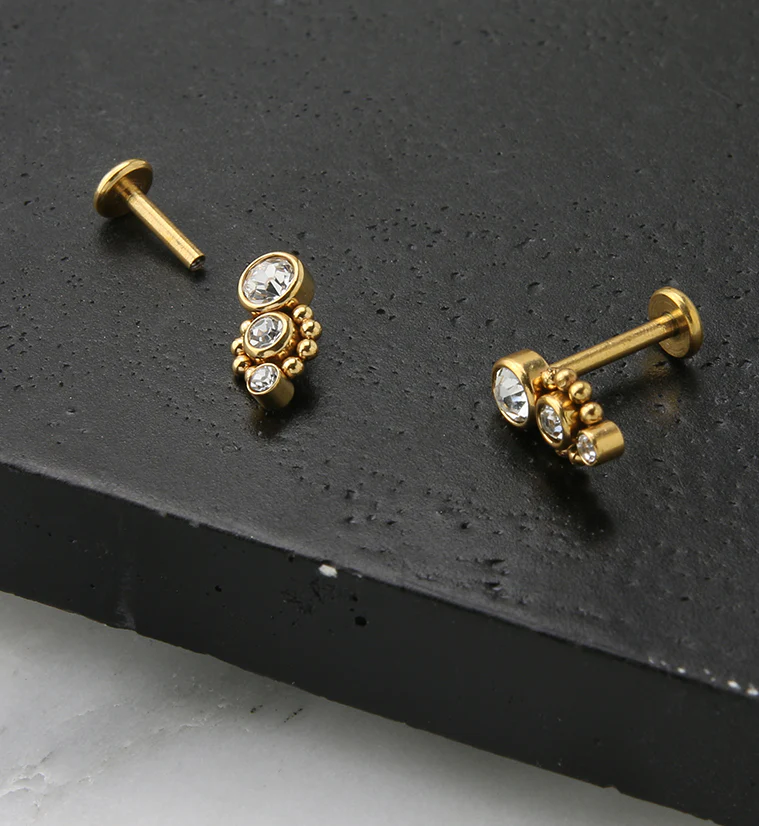 Gold PVD Trinal CZ Labret Post - Mrs Treak