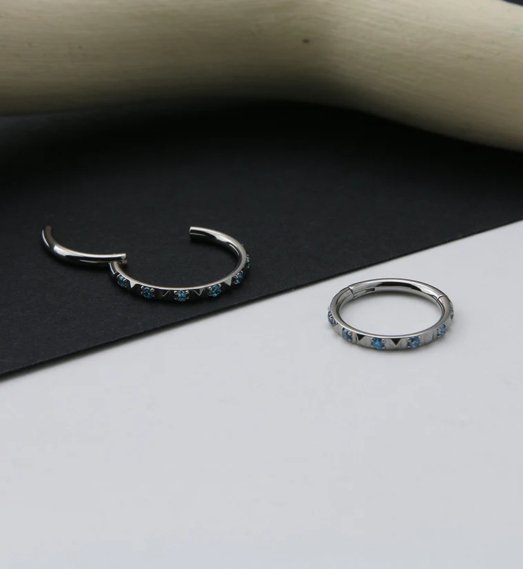 Polyhedra Aqua CZ Edge Titanium Hinged Segment Ring - Mrs Treak