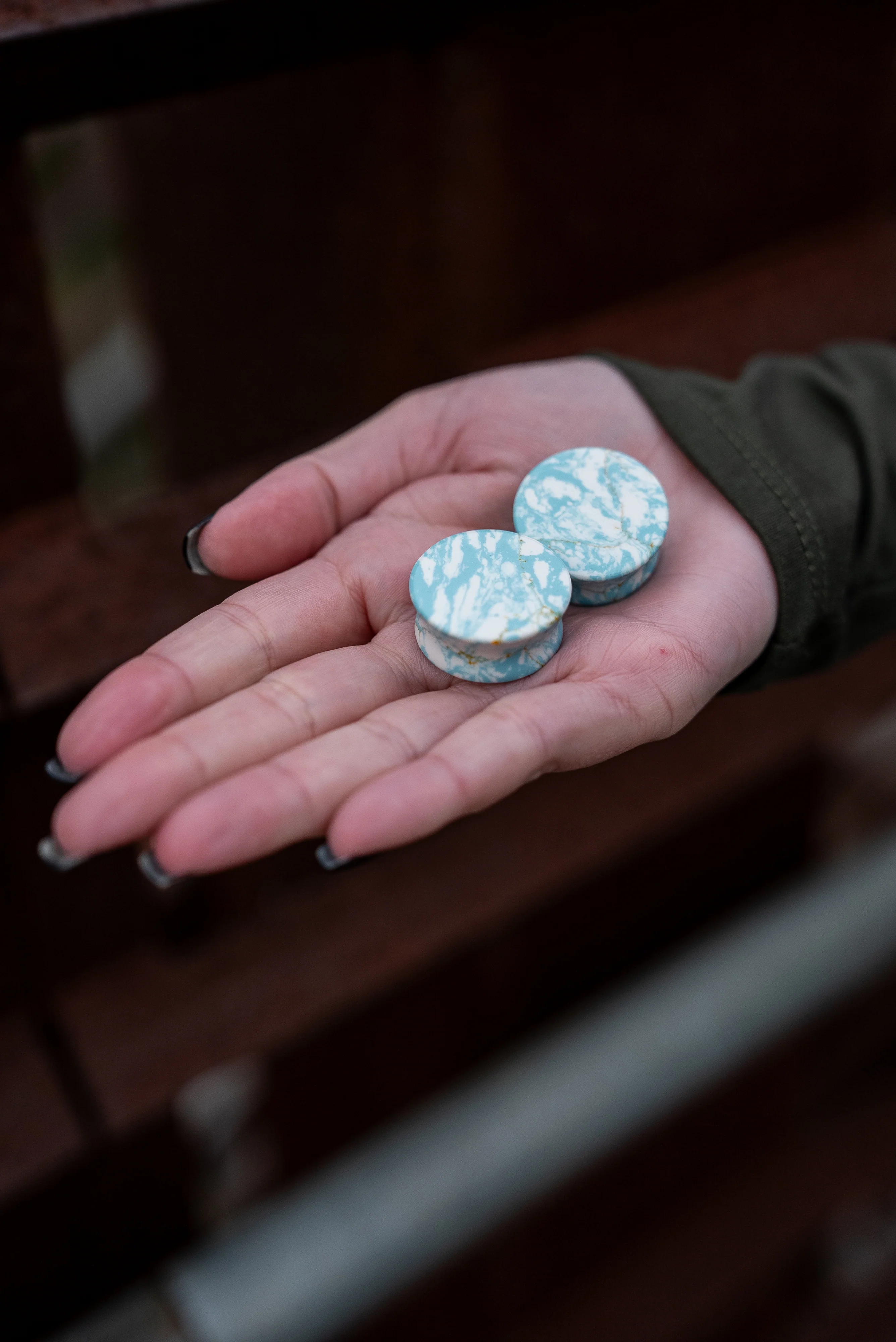 Ocean Howlite Stone Mayan Flare Plugs - Mrs Treak
